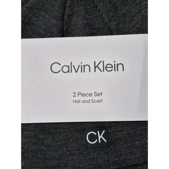 Calvin Klein 2-Piece Knit Hat and Scarf Set, One Size, Dark Gray - Picture 2 of 4